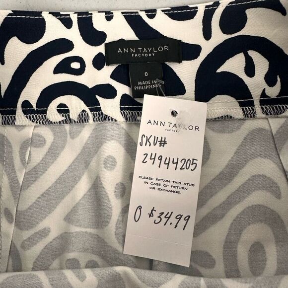 Ann Taylor Womens Aline Skirt Size 0 Blue Cream Side Zip Closure - Picture 5 of 6